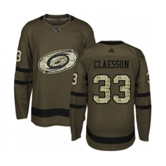 Youth Carolina Hurricanes 33 Fredrik Claesson Authentic Green Salute to Service Hockey Jersey