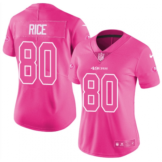 Women's Nike San Francisco 49ers 80 Jerry Rice Limited Pink Rush Fashion NFL Jersey