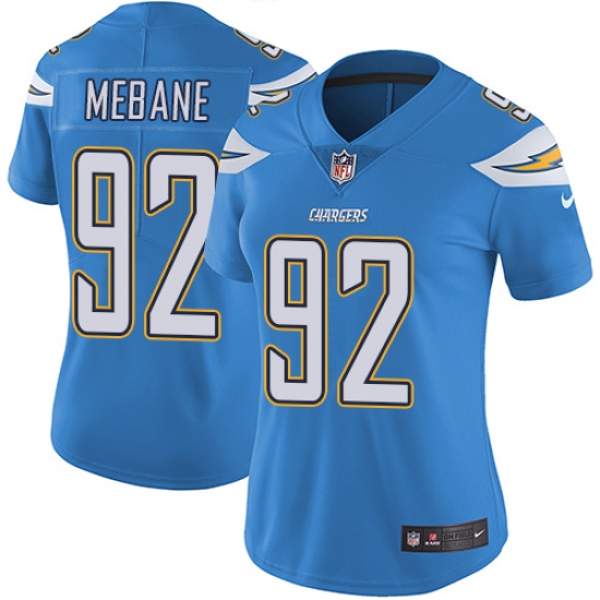 Women's Nike Los Angeles Chargers 92 Brandon Mebane Electric Blue Alternate Vapor Untouchable Limited Player NFL Jersey