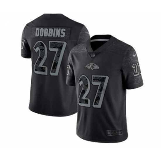 Men's Baltimore Ravens 27 J.K. Dobbins Black Reflective Limited Stitched Football Jersey