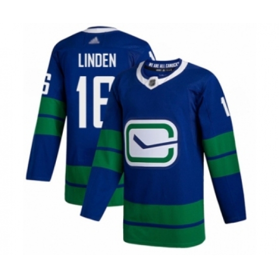 Men's Vancouver Canucks 16 Trevor Linden Authentic Royal Blue Alternate Hockey Jersey