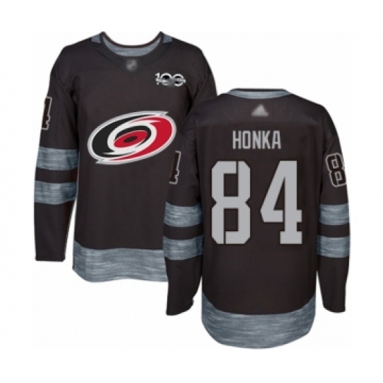 Men's Carolina Hurricanes 84 Anttoni Honka Authentic Black 1917-2017 100th Anniversary Hockey Jersey