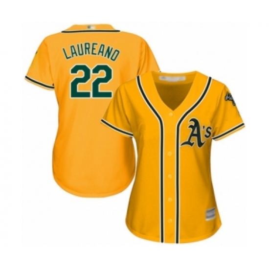 Women's Oakland Athletics 22 Ramon Laureano Authentic Gold Alternate 2 Cool Base Baseball Player Jersey