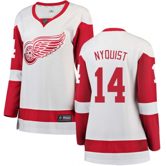 Women's Detroit Red Wings 14 Gustav Nyquist Authentic White Away Fanatics Branded Breakaway NHL Jersey