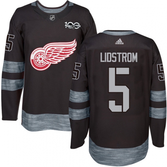 Men's Adidas Detroit Red Wings 5 Nicklas Lidstrom Premier Black 1917-2017 100th Anniversary NHL Jersey