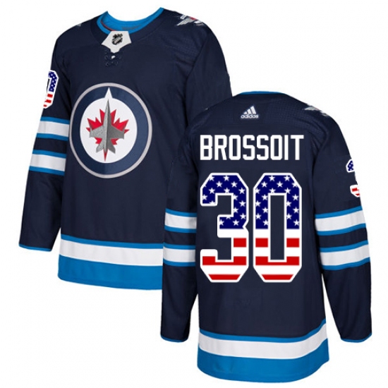 Men's Adidas Winnipeg Jets 30 Laurent Brossoit Authentic Navy Blue USA Flag Fashion NHL Jersey