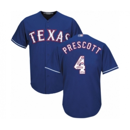 Men's Texas Rangers 4 Dak Prescott Authentic Royal Blue Team Logo Fashion Cool Base Baseball Jersey