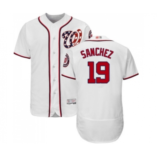 Men's Washington Nationals 19 Anibal Sanchez White Home Flex Base Authentic Collection Baseball Jersey