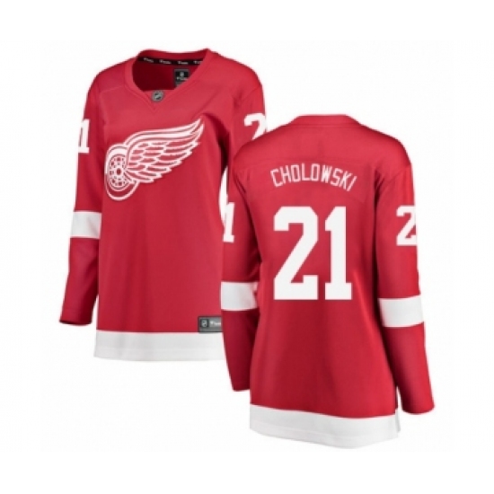 Women's Detroit Red Wings 21 Dennis Cholowski Authentic Red Home Fanatics Branded Breakaway NHL Jersey