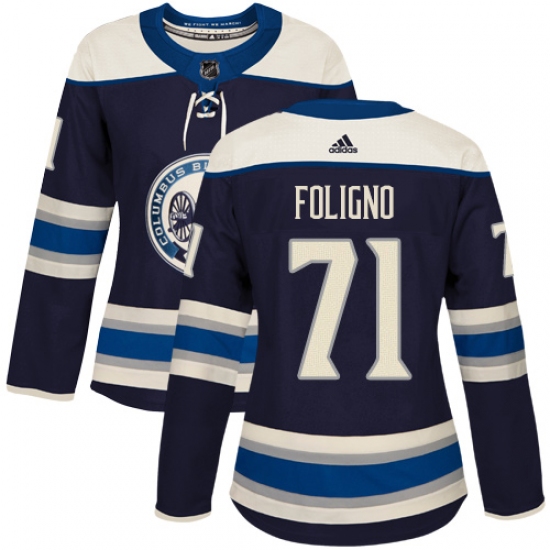 Women's Adidas Columbus Blue Jackets 71 Nick Foligno Authentic Navy Blue Alternate NHL Jersey