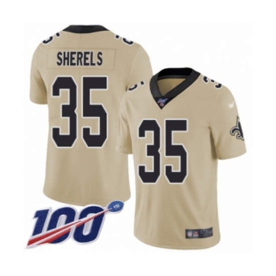 Men's New Orleans Saints 35 Marcus Sherels Limited Gold Inverted Legend 100th Season Football Jersey