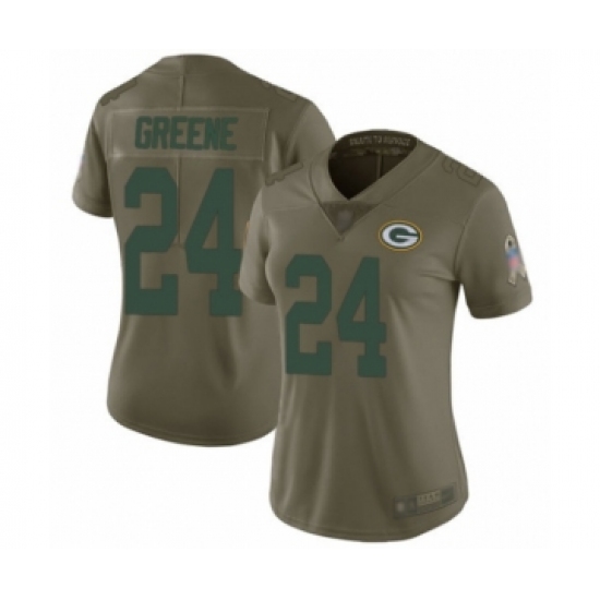 Women's Green Bay Packers 24 Raven Greene Limited Olive 2017 Salute to Service Football Jersey