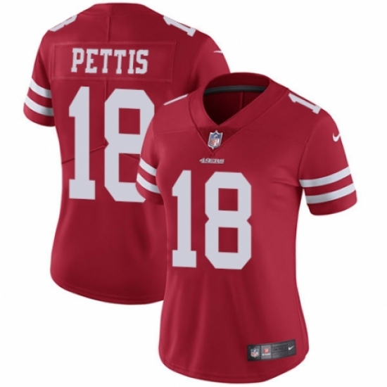 Women's Nike San Francisco 49ers 18 Dante Pettis Red Team Color Vapor Untouchable Limited Player NFL Jersey