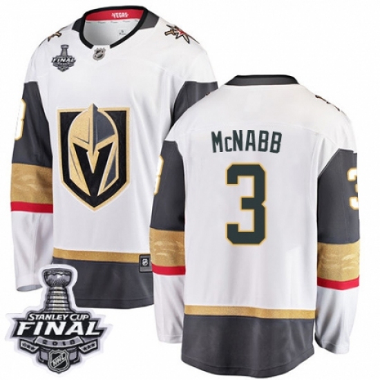 Men's Vegas Golden Knights 3 Brayden McNabb Authentic White Away Fanatics Branded Breakaway 2018 Stanley Cup Final NHL Jersey