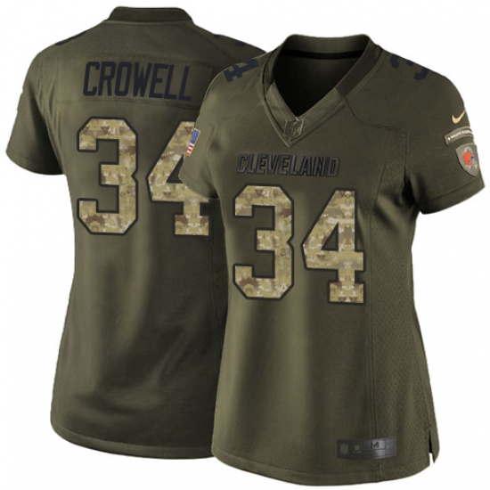 Women's Nike Cleveland Browns 34 Isaiah Crowell Elite Green Salute to Service NFL Jersey