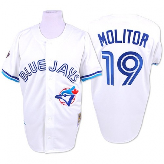 Men's Mitchell and Ness Toronto Blue Jays 19 Paul Molitor Authentic White Throwback MLB Jersey