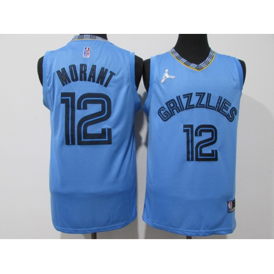 Men's Memphis Grizzlies 12 Ja Morant Blue 75th Swingman Stitched Basketball Jersey