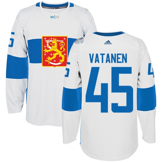 Men's Adidas Team Finland 45 Sami Vatanen Premier White Home 2016 World Cup of Hockey Jersey