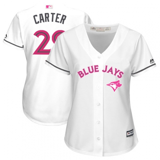 Women's Majestic Toronto Blue Jays 29 Joe Carter Authentic White Mother's Day Cool Base MLB Jersey