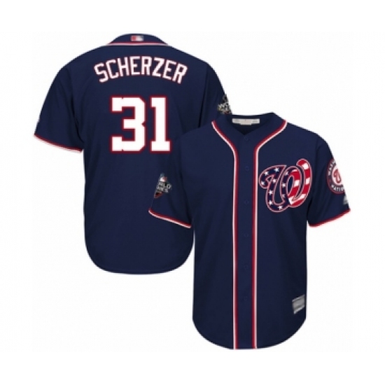 Youth Washington Nationals 31 Max Scherzer Authentic Navy Blue Alternate 2 Cool Base 2019 World Series Bound Baseball Jersey