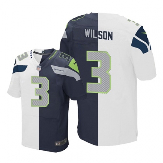 Men's Nike Seattle Seahawks 3 Russell Wilson Elite Navy/White Split Fashion NFL Jersey