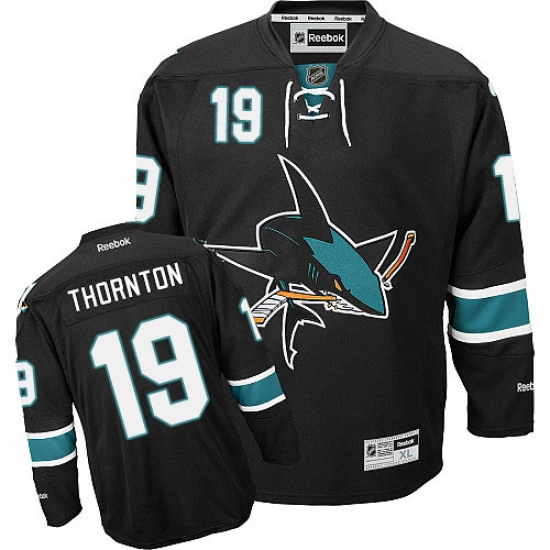 Youth Reebok San Jose Sharks 19 Joe Thornton Premier Black Third NHL Jersey