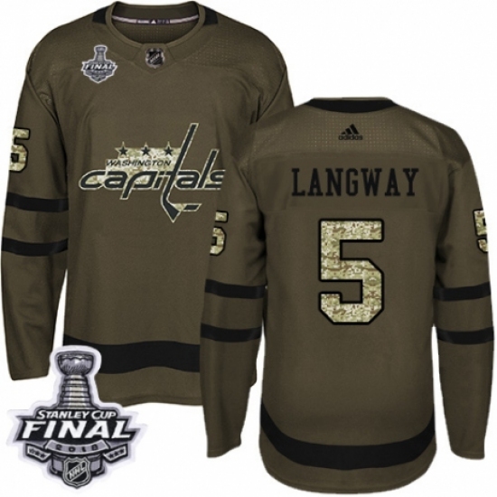 Youth Adidas Washington Capitals 5 Rod Langway Authentic Green Salute to Service 2018 Stanley Cup Final NHL Jersey