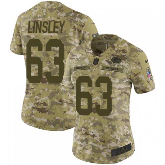 Women's Nike Green Bay Packers 63 Corey Linsley Limited Camo 2018 Salute to Service NFL Jersey