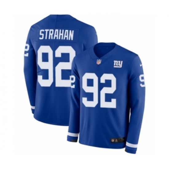 Men's Nike New York Giants 92 Michael Strahan Limited Royal Blue Therma Long Sleeve NFL Jersey