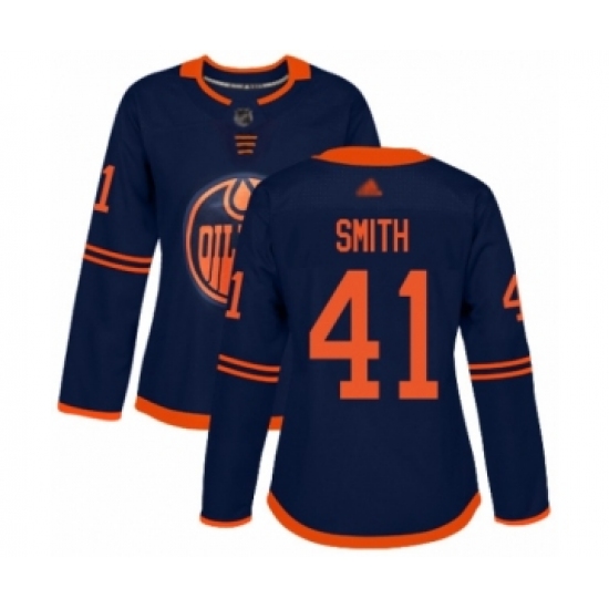 Women's Edmonton Oilers 41 Mike Smith Authentic Navy Blue Alternate Hockey Jersey