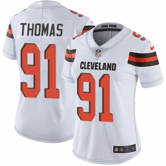 Women's Nike Cleveland Browns 91 Chad Thomas White Vapor Untouchable Limited Player NFL Jersey