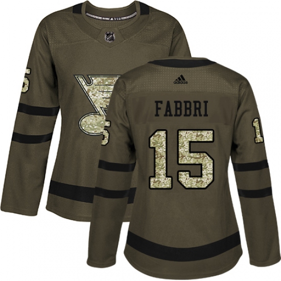 Women's Adidas St. Louis Blues 15 Robby Fabbri Authentic Green Salute to Service NHL Jersey