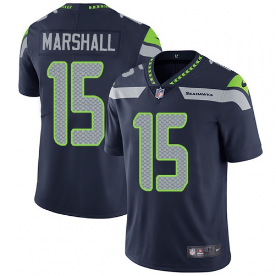 Men's Nike Seattle Seahawks 15 Brandon Marshall Navy Blue Team Color Vapor Untouchable Limited Player NFL Jersey