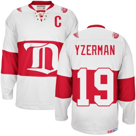 Men's CCM Detroit Red Wings 19 Steve Yzerman Authentic White Winter Classic Throwback NHL Jersey