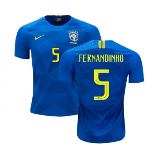 Brazil 5 Fernandinho Away Kid Soccer Country Jersey