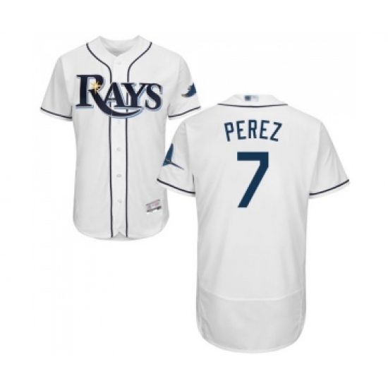 Men's Tampa Bay Rays 7 Michael Perez Home White Home Flex Base Authentic Collection Baseball Jersey