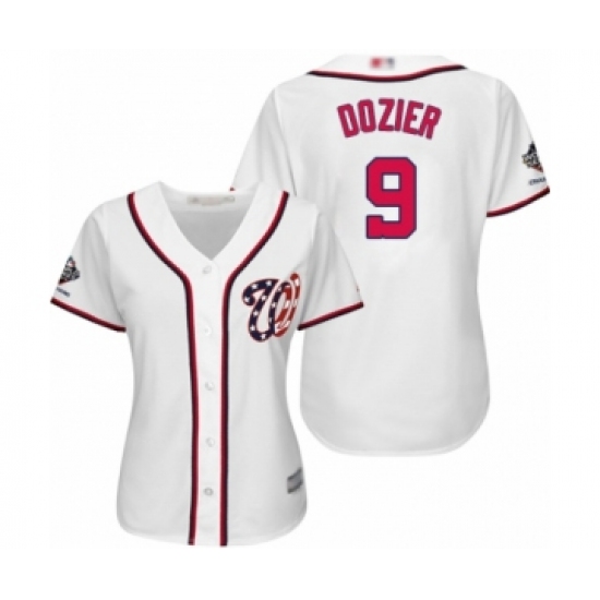 Women's Washington Nationals 9 Brian Dozier Authentic White Home Cool Base 2019 World Series Champions Baseball Jersey