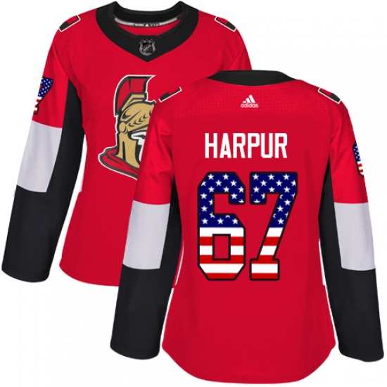 Women's Adidas Ottawa Senators 67 Ben Harpur Authentic Red USA Flag Fashion NHL Jersey