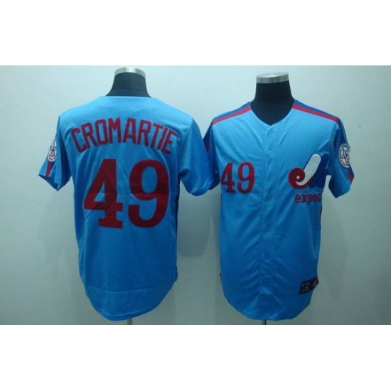 Mitchell and Ness Expos 49 Warren Cromartie Blue Stitched Throwback Baseball Jersey