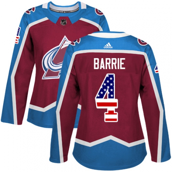 Women's Adidas Colorado Avalanche 4 Tyson Barrie Authentic Burgundy Red USA Flag Fashion NHL Jersey