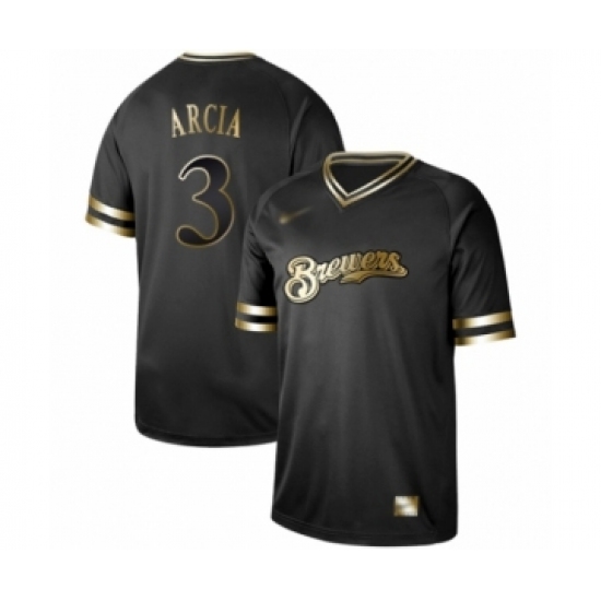 Men's Milwaukee Brewers 3 Orlando Arcia Authentic Black Gold Fashion Baseball Jersey