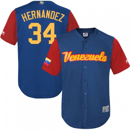 Men's Venezuela Baseball Majestic 34 Felix Hernandez Royal Blue 2017 World Baseball Classic Replica Team Jersey