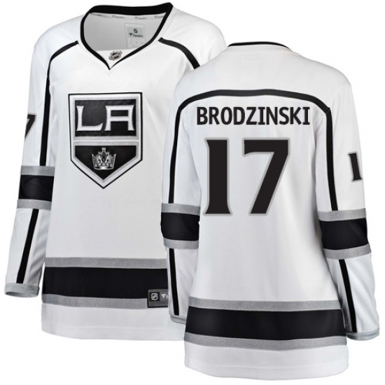 Women's Los Angeles Kings 17 Jonny Brodzinski Authentic White Away Fanatics Branded Breakaway NHL Jersey