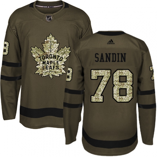 Men's Adidas Toronto Maple Leafs 78 Rasmus Sandin Authentic Green Salute to Service NHL Jersey