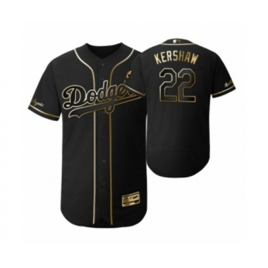 Men's 2019 Golden Edition Los Angeles Dodgers Black 22 Clayton Kershaw Flex Base Jersey