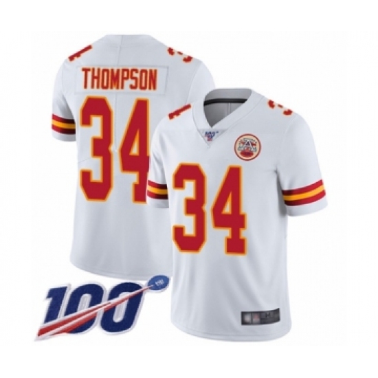 Men's Kansas City Chiefs 34 Darwin Thompson White Vapor Untouchable Limited Player 100th Season Football Jersey