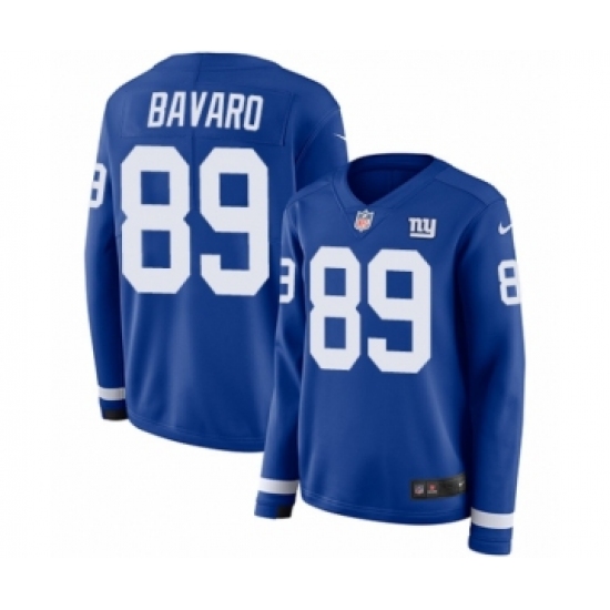 Women's Nike New York Giants 89 Mark Bavaro Limited Royal Blue Therma Long Sleeve NFL Jersey