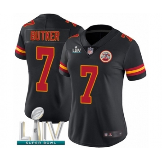 Women's Kansas City Chiefs 7 Harrison Butker Limited Black Rush Vapor Untouchable Super Bowl LIV Bound Football Jersey