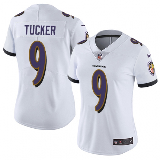 Women's Nike Baltimore Ravens 9 Justin Tucker White Vapor Untouchable Limited Player NFL Jersey