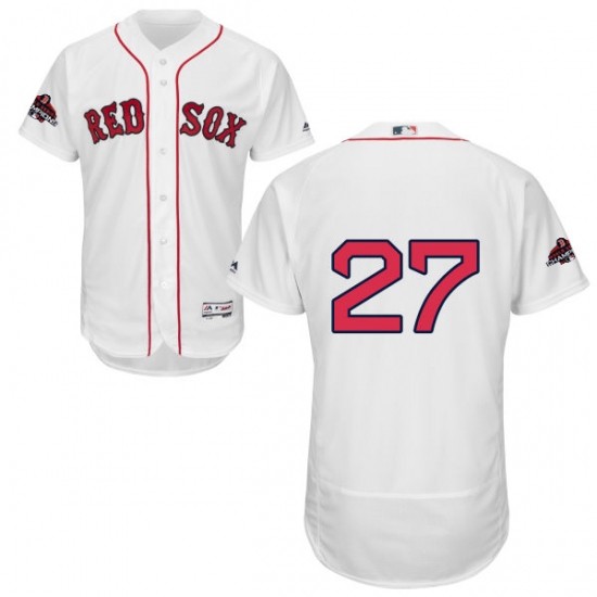 Men's Majestic Boston Red Sox 27 Carlton Fisk White Home Flex Base Authentic Collection 2018 World Series Champions MLB Jersey